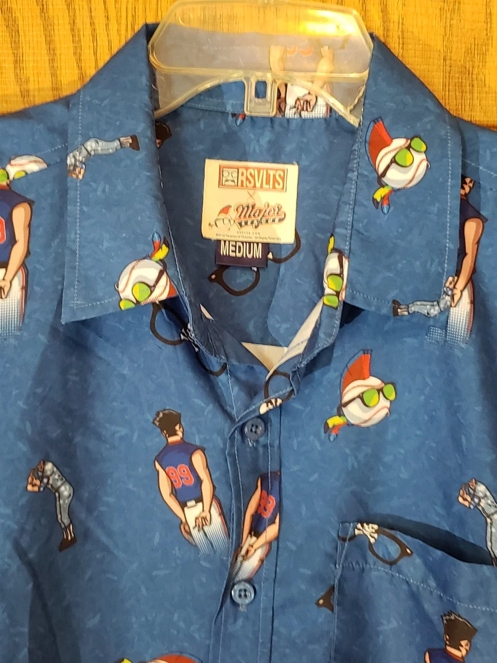 RSVLTS Blue Short-Sleeve Casual Button-Down Shirt with Novelty Print. Medium - Picture 4 of 6